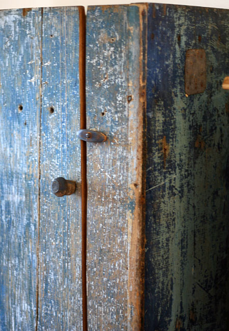 1870 antique chimney cupboard with original blue paint