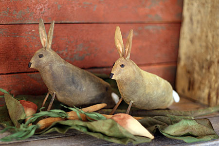 primitive bunnies in a cabbage leaf garden