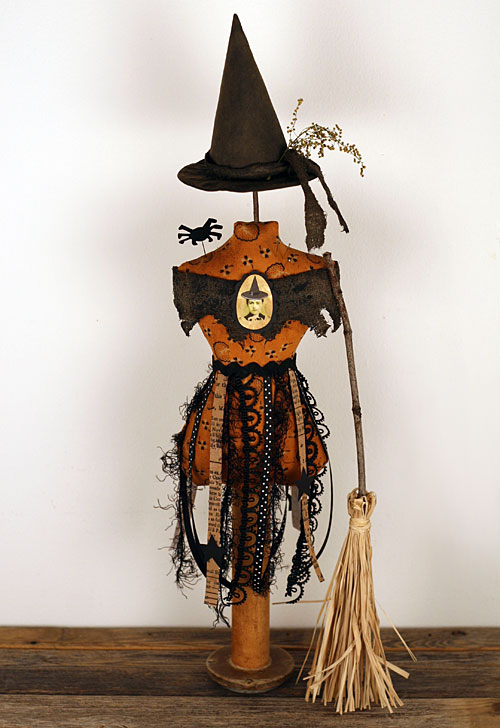 primitive folk art witch make-do pin keep