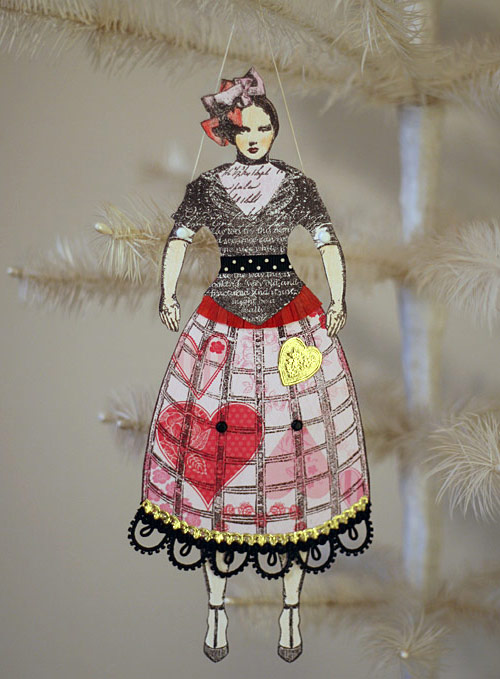altered paper art doll