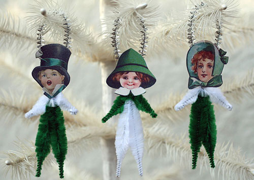 vintage style chenille St. Patrick's Day ornaments