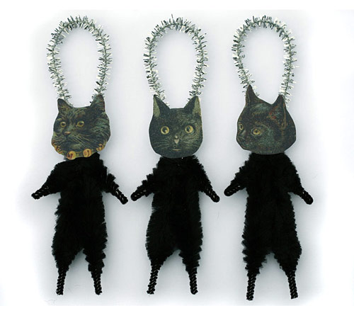 chenille black cat ornaments