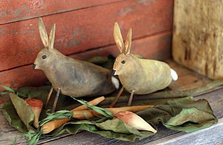 primitive bunnies in a cabbage leaf garden