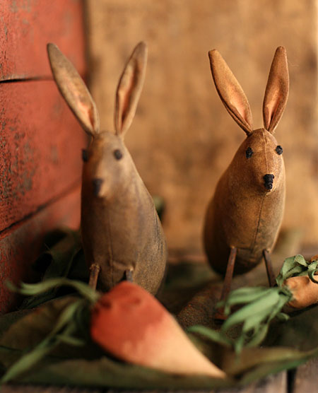 primitive bunnies in a cabbage leaf garden