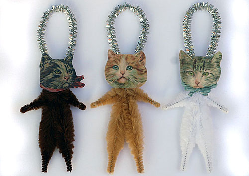 chenille cat ornaments for Christmas or everyday decorating