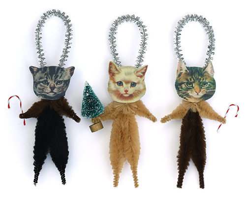 chenille Christmas cat ornaments
