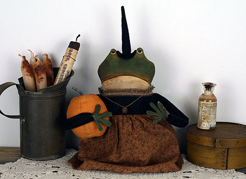 primitive folk art frogette doll