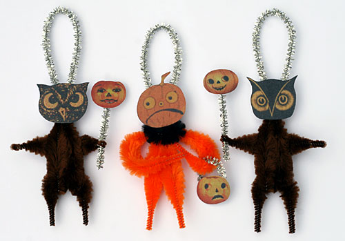 Halloween folk art chenille ornaments