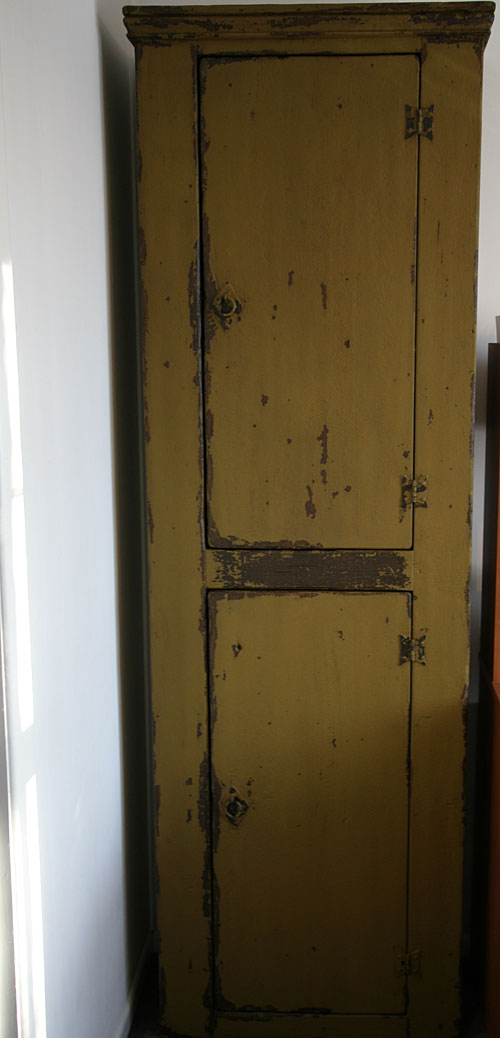 primitive mustard cupboard