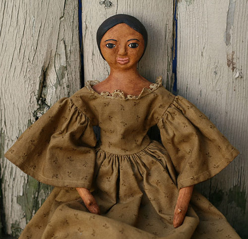 primitive folk art cloth and clay doll