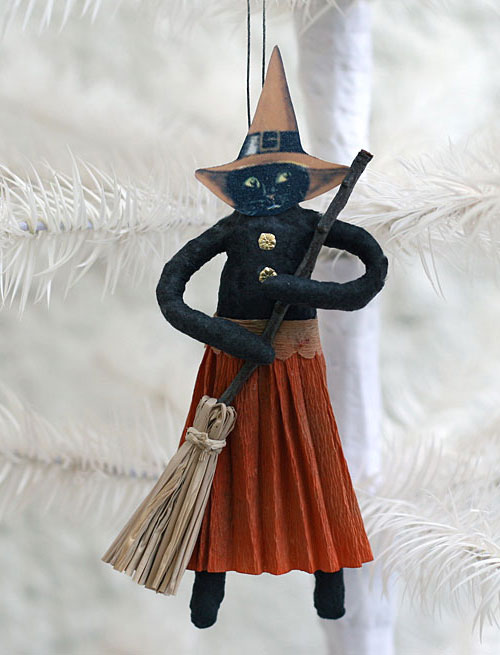 spun cotton black cat Halloween ornament
