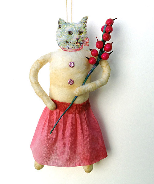 spun cotton cat ornament