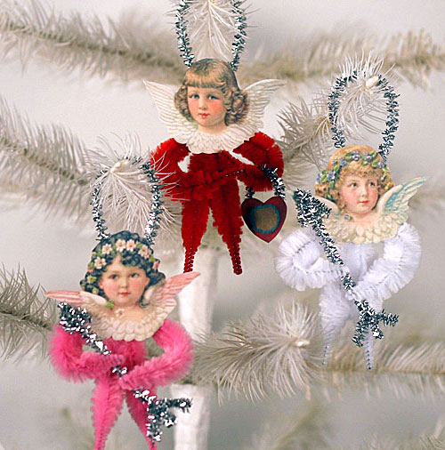 vintage style chenille Valentine's Day ornaments